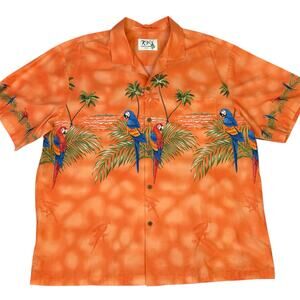 KY's Aloha Shirt Parrot Island Cotton Button Down Parrot Hawaiian Tropical 2XL